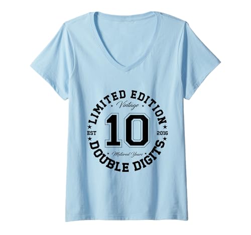 Damen Offizielle Doppelstellige 10 Jahre alte Retro 10. Geburtstag 2016 T-Shirt mit V-Ausschnitt von Retro Happy 10th birthday For Men Women Kids 2026