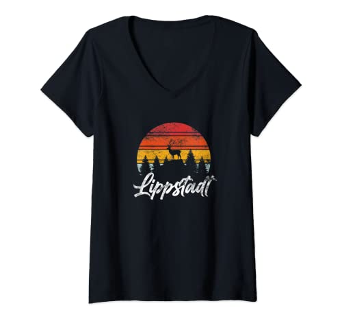 Damen Lippstadt Retro Hirsch Heimat Souvenir Lippstadt T-Shirt mit V-Ausschnitt von Retro Heimat Geschenke Damen Herren Kinder