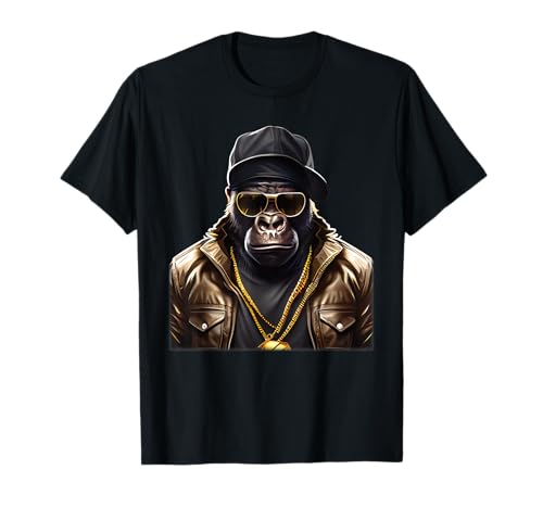 Retro Hip Hop & Streetstyle Art I Damen & Herren Gangster Hip Hop Gorilla T-Shirt Schwarz Klein Klassisch geschnitten V-Ausschnitt Kurzarm Unisex Erwachsene Hip Hop Fans Gangster Mode Fans Klassisch von Retro Hip Hop & Streetstyle Art I Damen & Herren