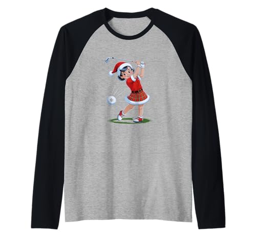 Weihnachtsgolf, Weihnachtsmann-Mädchen, lustiger Weihnachtsgolfer Raglan Weihnachtsgolf, Weihnachtsmann-Mädchen, lustiger Weihnachtsgolfer Raglan von Retro Holiday Golfing Gift Festive Par-Tee Apparel