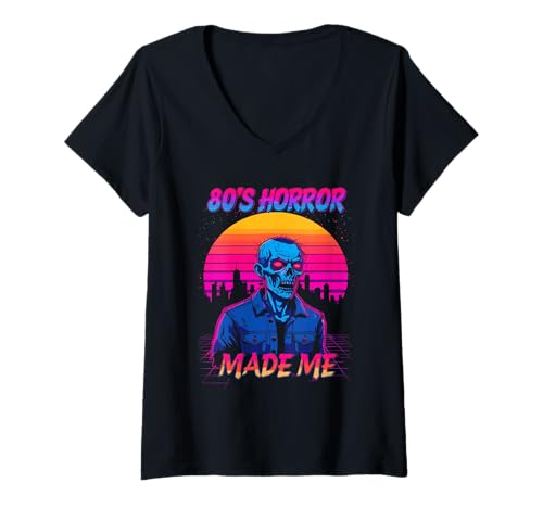 Damen 80er Horror machte Mich Zombie Retro Vintage T-Shirt mit V-Ausschnitt Damen 80er Horror machte Mich Zombie Retro Vintage T-Shirt mit V-Ausschnitt von Retro Horror Cinema Enthusiast