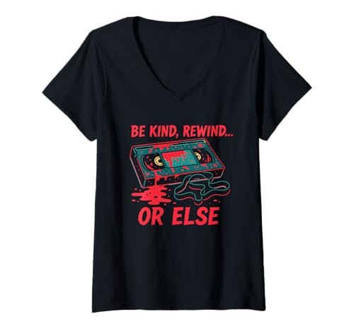 Damen Sei nett Rewind oder sonst Horror Retro-VHS T-Shirt mit V-Ausschnitt Damen Sei nett Rewind oder sonst Horror Retro-VHS T-Shirt mit V-Ausschnitt von Retro Horror Slasher VHS Nostalgia