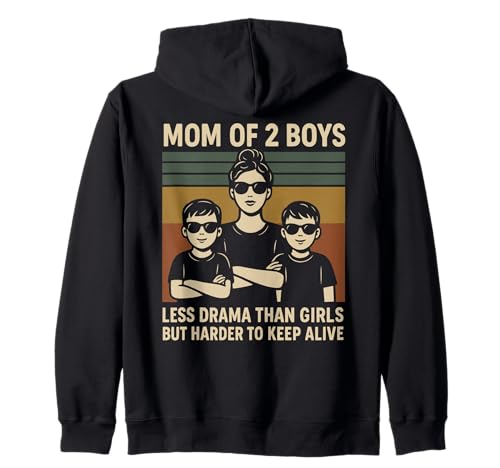 Mom Of 2 Boys Less Drama Than Girls But Harder To Keep Alive Kapuzenjacke Mom Of 2 Boys Less Drama Than Girls But Harder To Keep Alive Kapuzenjacke von Retro Humor Mutter Stolz Familie Witzig