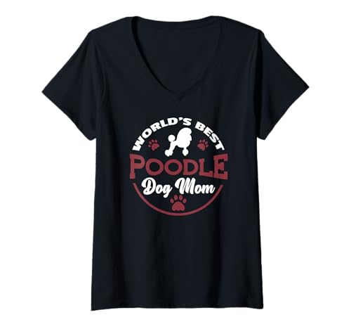 Damen Weltbester Pudel Dog Mom Pudel T-Shirt mit V-Ausschnitt Damen Weltbester Pudel Dog Mom Pudel T-Shirt mit V-Ausschnitt von Retro Hunde Mama verschiedene Hunderassen Motive