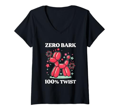 Damen Zero Bark 100 Prozent Twist Hundeballon für Tierliebhaber T-Shirt mit V-Ausschnitt Damen Zero Bark 100 Prozent Twist Hundeballon für Tierliebhaber T-Shirt mit V-Ausschnitt von Retro-Hundeballon Zero Bark Twist Tier-Cartoon