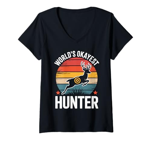 Damen Okayest Hunter Vintage-Design der Welt T-Shirt mit V-Ausschnitt von Retro Hunting Design Humorous Outdoor