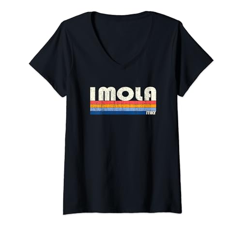 Damen Retro Vintage 70er 80er Jahre Stil Imola, Italien T-Shirt mit V-Ausschnitt von Retro Imola, Italy Souvenirs
