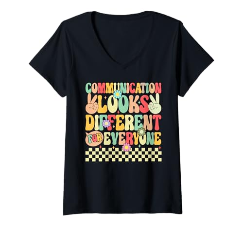 Damen Kommunikation Sieht Anders aus, Retro-Design T-Shirt mit V-Ausschnitt von Retro Inclusive Awareness Apparel