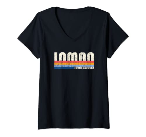 Damen Vintage Retro 70er 80er Jahre Style Heimatstadt of Inman, SC T-Shirt mit V-Ausschnitt von Retro Inman South Carolina Souvenirs