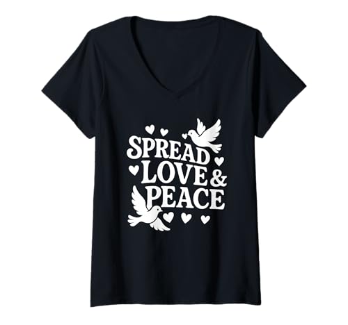 Damen Love & Peace Dove Birds Heart Inspirational Positive Zitat T-Shirt mit V-Ausschnitt Damen Love & Peace Dove Birds Heart Inspirational Positive Zitat T-Shirt mit V-Ausschnitt von Retro Inspirational Peace Unity Positivity Shirts