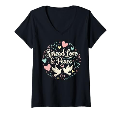 Damen Spread Love and Peace Taube im Retro-Look, inspirierend, niedlich T-Shirt mit V-Ausschnitt Damen Spread Love and Peace Taube im Retro-Look, inspirierend, niedlich T-Shirt mit V-Ausschnitt von Retro Inspirational Peace Unity Positivity Shirts