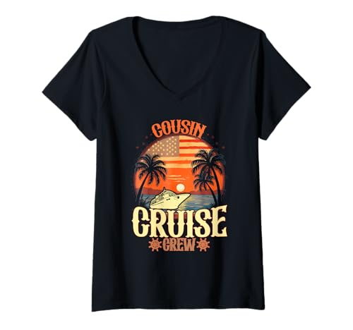 Damen Cousin Cruise Crew Cruise Lustiger Kreuzfahrturlaub für die ganze Familie T-Shirt mit V-Ausschnitt Damen Cousin Cruise Crew Cruise Lustiger Kreuzfahrturlaub für die ganze Familie T-Shirt mit V-Ausschnitt von Retro Its Not Easy Being My Wife's Cruise Candy