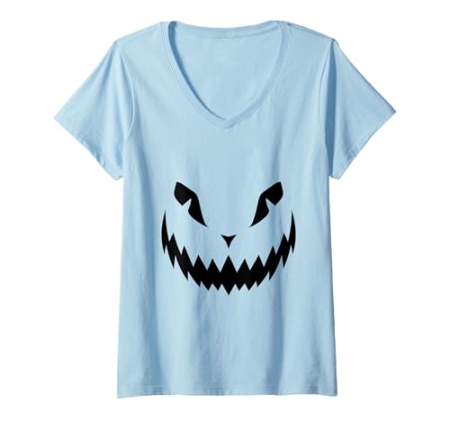 Damen Retro Halloween Kürbis Gesicht JackoLantern Jack O Laterne T-Shirt mit V-Ausschnitt von Retro Jack O Lantern Halloween Carved Pumpkin Face