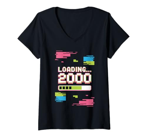 Damen Loading 2000 Glitch Pixel Style Y2K Ladebalken Grafik T-Shirt mit V-Ausschnitt Damen Loading 2000 Glitch Pixel Style Y2K Ladebalken Grafik T-Shirt mit V-Ausschnitt von Retro Jahr 2000 Gaming Look Digitale Kunst Ära