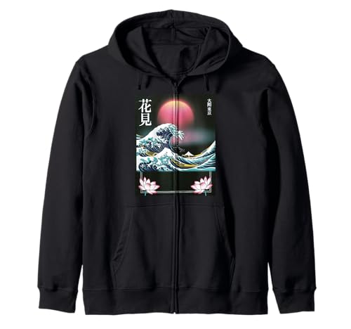 Japanische Wave Art Hanami Lotus Sunset Mount Fuji Damen Herren Kapuzenjacke Japanische Wave Art Hanami Lotus Sunset Mount Fuji Damen Herren Kapuzenjacke von Retro Japan Aesthetic Ocean Sunrise Cultural