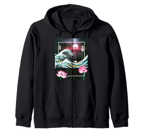 Japanische Wave Art Hanami Lotus Sunset Mount Fuji Damen Herren Kapuzenjacke Japanische Wave Art Hanami Lotus Sunset Mount Fuji Damen Herren Kapuzenjacke von Retro Japan Aesthetic Ocean Sunrise Cultural