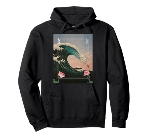 Japanische Wave Art Hanami Lotus Sunset Mount Fuji Damen Herren Pullover Hoodie Japanische Wave Art Hanami Lotus Sunset Mount Fuji Damen Herren Pullover Hoodie von Retro Japan Aesthetic Ocean Sunrise Cultural