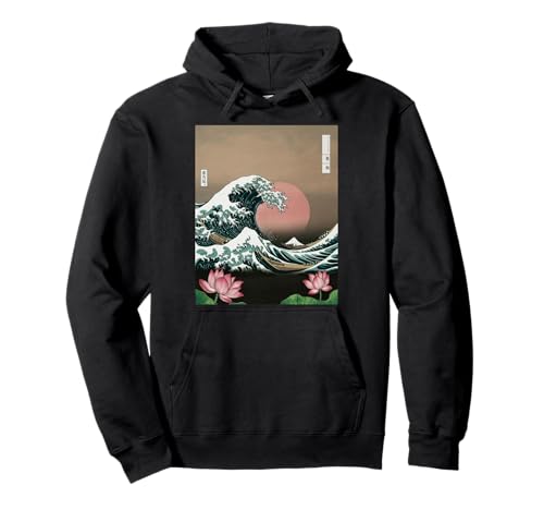 Japanische Wave Art Hanami Lotus Sunset Mount Fuji Damen Herren Pullover Hoodie Japanische Wave Art Hanami Lotus Sunset Mount Fuji Damen Herren Pullover Hoodie von Retro Japan Aesthetic Ocean Sunrise Cultural