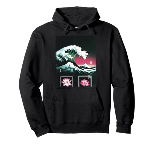 Japanische Wave Art Hanami Lotus Sunset Mount Fuji Damen Herren Pullover Hoodie Japanische Wave Art Hanami Lotus Sunset Mount Fuji Damen Herren Pullover Hoodie von Retro Japan Aesthetic Ocean Sunrise Cultural