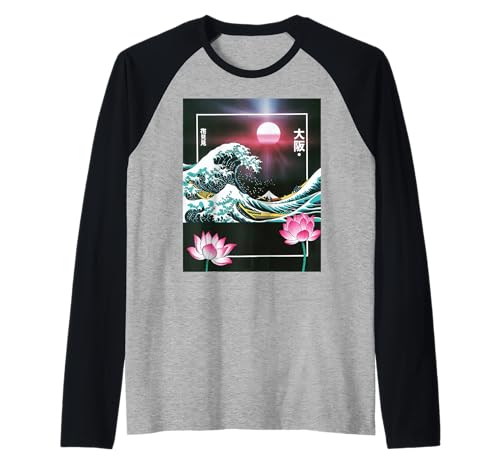 Japanische Wave Art Hanami Lotus Sunset Mount Fuji Damen Herren Raglan Japanische Wave Art Hanami Lotus Sunset Mount Fuji Damen Herren Raglan von Retro Japan Aesthetic Ocean Sunrise Cultural