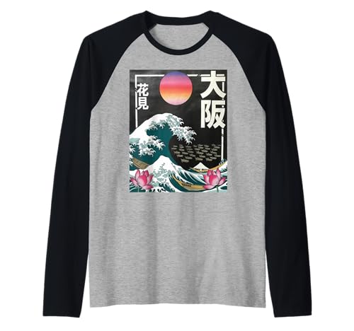 Japanische Wave Art Hanami Lotus Sunset Mount Fuji Damen Herren Raglan Japanische Wave Art Hanami Lotus Sunset Mount Fuji Damen Herren Raglan von Retro Japan Aesthetic Ocean Sunrise Cultural