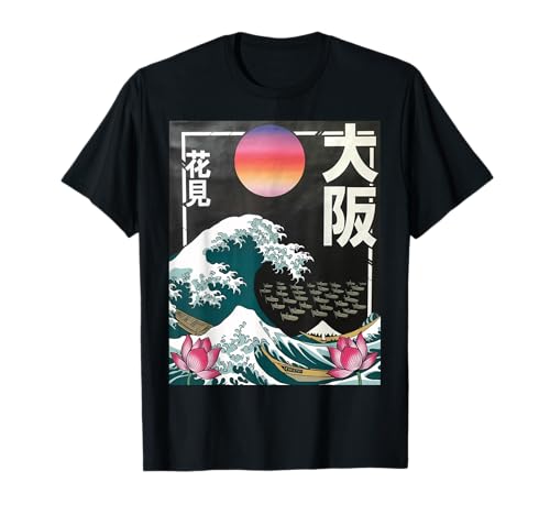 Japanische Wave Art Hanami Lotus Sunset Mount Fuji Damen Herren T-Shirt Japanische Wave Art Hanami Lotus Sunset Mount Fuji Damen Herren T-Shirt von Retro Japan Aesthetic Ocean Sunrise Cultural