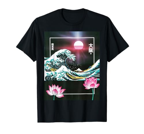 Japanische Wave Art Hanami Lotus Sunset Mount Fuji Damen Herren T-Shirt Japanische Wave Art Hanami Lotus Sunset Mount Fuji Damen Herren T-Shirt von Retro Japan Aesthetic Ocean Sunrise Cultural