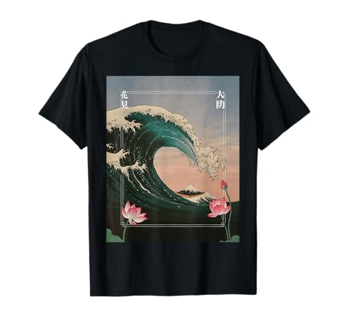 Japanische Wave Art Hanami Lotus Sunset Mount Fuji Damen Herren T-Shirt Japanische Wave Art Hanami Lotus Sunset Mount Fuji Damen Herren T-Shirt von Retro Japan Aesthetic Ocean Sunrise Cultural