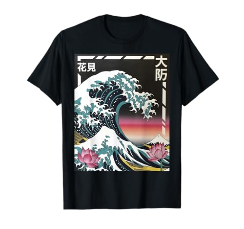 Japanische Wave Art Hanami Lotus Sunset Mount Fuji Damen Herren T-Shirt Japanische Wave Art Hanami Lotus Sunset Mount Fuji Damen Herren T-Shirt von Retro Japan Aesthetic Ocean Sunrise Cultural
