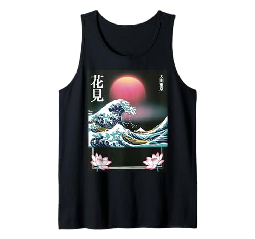 Japanische Wave Art Hanami Lotus Sunset Mount Fuji Damen Herren Tank Top Japanische Wave Art Hanami Lotus Sunset Mount Fuji Damen Herren Tank Top von Retro Japan Aesthetic Ocean Sunrise Cultural