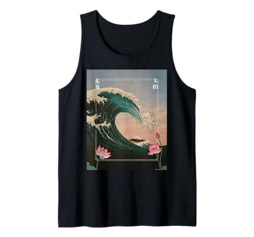 Japanische Wave Art Hanami Lotus Sunset Mount Fuji Damen Herren Tank Top Japanische Wave Art Hanami Lotus Sunset Mount Fuji Damen Herren Tank Top von Retro Japan Aesthetic Ocean Sunrise Cultural