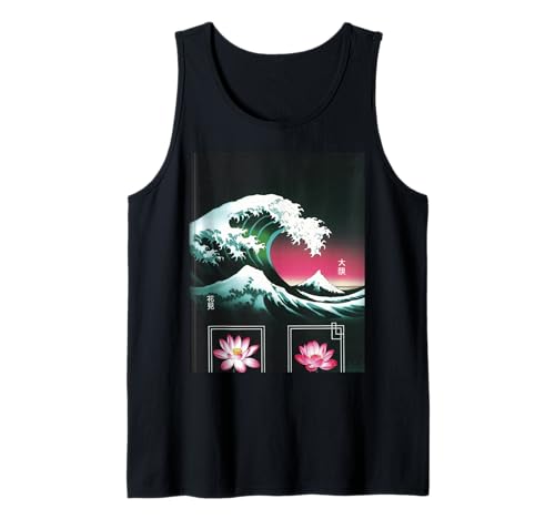 Japanische Wave Art Hanami Lotus Sunset Mount Fuji Damen Herren Tank Top Japanische Wave Art Hanami Lotus Sunset Mount Fuji Damen Herren Tank Top von Retro Japan Aesthetic Ocean Sunrise Cultural