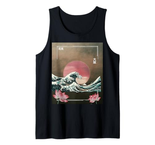 Japanische Wave Art Hanami Lotus Sunset Mount Fuji Damen Herren Tank Top Japanische Wave Art Hanami Lotus Sunset Mount Fuji Damen Herren Tank Top von Retro Japan Aesthetic Ocean Sunrise Cultural