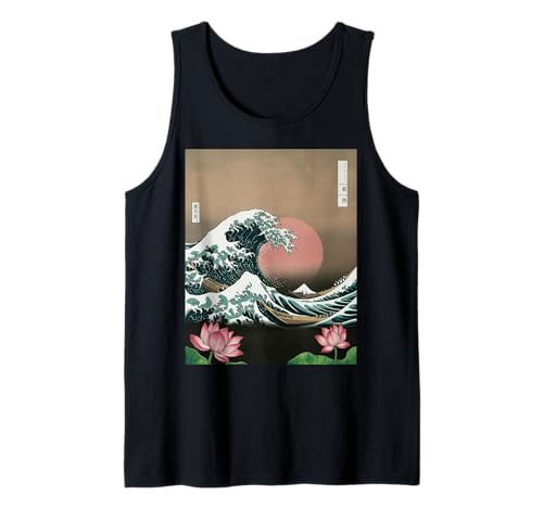 Japanische Wave Art Hanami Lotus Sunset Mount Fuji Damen Herren Tank Top Japanische Wave Art Hanami Lotus Sunset Mount Fuji Damen Herren Tank Top von Retro Japan Aesthetic Ocean Sunrise Cultural