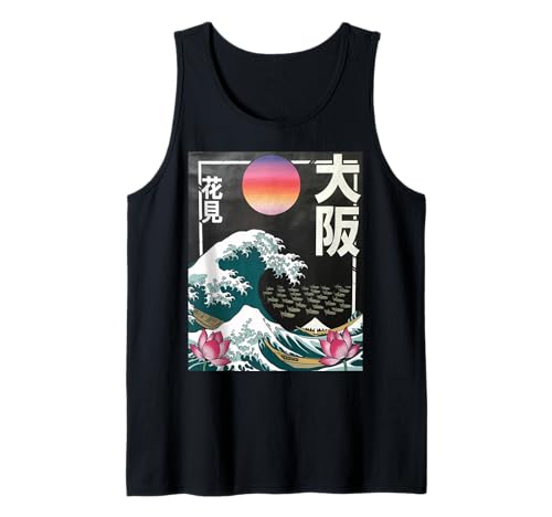 Japanische Wave Art Hanami Lotus Sunset Mount Fuji Damen Herren Tank Top Japanische Wave Art Hanami Lotus Sunset Mount Fuji Damen Herren Tank Top von Retro Japan Aesthetic Ocean Sunrise Cultural