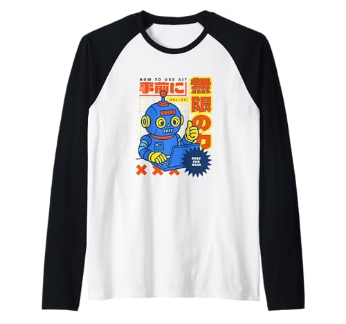Wie benutzt man KI? Retro Roboter Design Japan Tech Style Raglan von Retro Japan Tech Design
