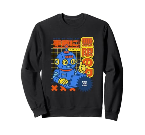 Wie benutzt man KI? Retro Roboter Design Japan Tech Style Sweatshirt Wie benutzt man KI? Retro Roboter Design Japan Tech Style Sweatshirt von Retro Japan Tech Design