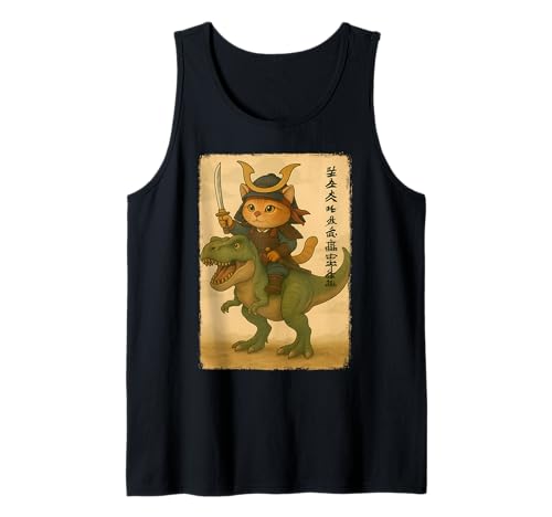 Kawaii Samurai Katze Reiten T-Rex Dinosaurier Vintage Japan Kinder Tank Top Kawaii Samurai Katze Reiten T-Rex Dinosaurier Vintage Japan Kinder Tank Top von Retro Japanese Anime Cute Ninja Warrior Cat Lover