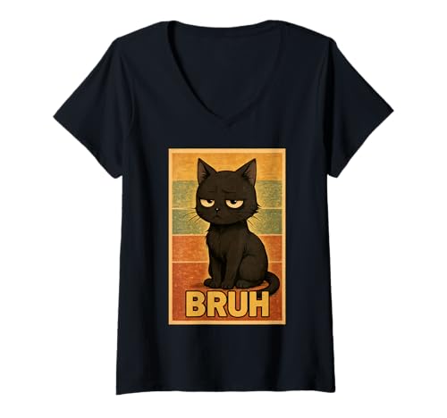 Damen Retro Japanese Anime Manga Funny Cat Bruh T-Shirt mit V-Ausschnitt Damen Retro Japanese Anime Manga Funny Cat Bruh T-Shirt mit V-Ausschnitt von Retro Japanese Cat Aesthetic Graphic