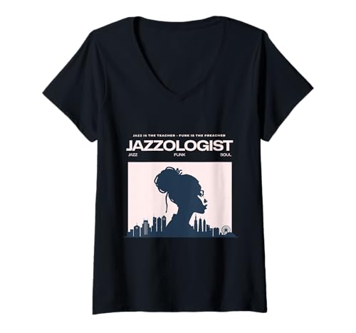 Damen Jazzologist - Vintage Jazz Musik - Jazz Funk Soul Musiker T-Shirt mit V-Ausschnitt Damen Jazzologist - Vintage Jazz Musik - Jazz Funk Soul Musiker T-Shirt mit V-Ausschnitt von Retro Jazz Music Design