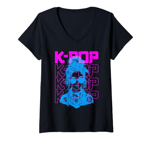 Damen K-Pop-Fangirl - Koreanische K-Pop-Musikliebhaberin im Vintage-Stil T-Shirt mit V-Ausschnitt Damen K-Pop-Fangirl - Koreanische K-Pop-Musikliebhaberin im Vintage-Stil T-Shirt mit V-Ausschnitt von Retro K-Pop Apparel Gifts