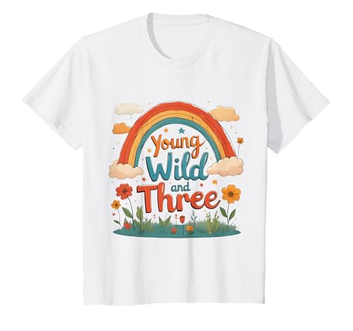 Kinder Young Wild and Three Regenbogen Retro Spruch T-Shirt Kinder Young Wild and Three Regenbogen Retro Spruch T-Shirt von Retro Kids Geburtstag