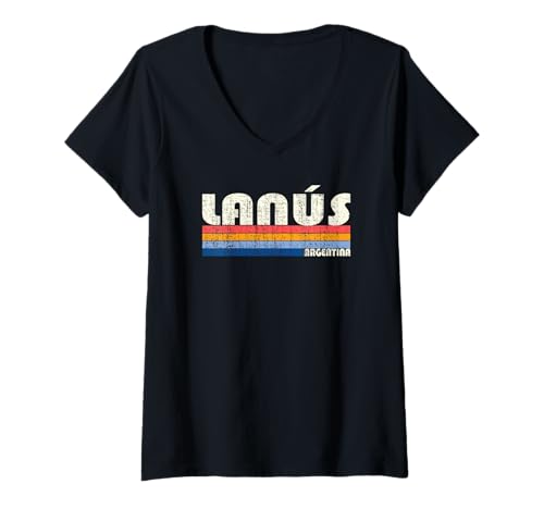 Damen Retro Vintage 70er 80er Jahre Stil Lanús, Argentinien T-Shirt mit V-Ausschnitt von Retro Lanús, Argentina Souvenirs