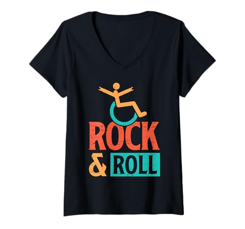 Damen Rock & Roll Lustiges Witz, Rollstuhl, Behinderung, Humor T-Shirt mit V-Ausschnitt Damen Rock & Roll Lustiges Witz, Rollstuhl, Behinderung, Humor T-Shirt mit V-Ausschnitt von Retro Leg Amputee Wheelchair Handicap Apparel Co.