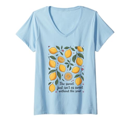 Damen The Sweet Just is Not As Sweet Without The Sour Lemon Lover T-Shirt mit V-Ausschnitt Damen The Sweet Just is Not As Sweet Without The Sour Lemon Lover T-Shirt mit V-Ausschnitt von Retro Lemon Apparel Gifts