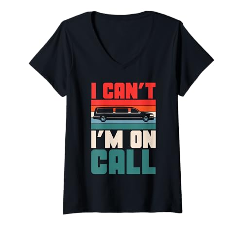Damen Lustiges Limo Driver On Call Design T-Shirt mit V-Ausschnitt von Retro Limo Humor