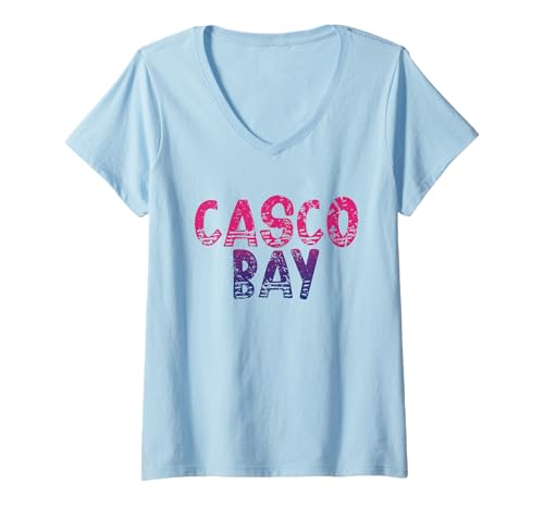 Damen Casco Bay Maine - Casco Bay ME 70er Jahre Retro T-Shirt mit V-Ausschnitt von Retro Maine Vibes