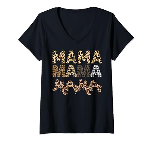 Damen Lustig karierte Mama Muttertag T-Shirt mit V-Ausschnitt von Retro Mama Flower Bolt Mother's Day Gorgeous.
