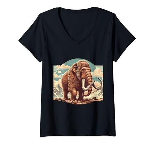Damen Vintage Mammut Eiszeit Steinzeit Elefant Mammut T-Shirt mit V-Ausschnitt von Retro Mammut Urzeit Tier Geschenk