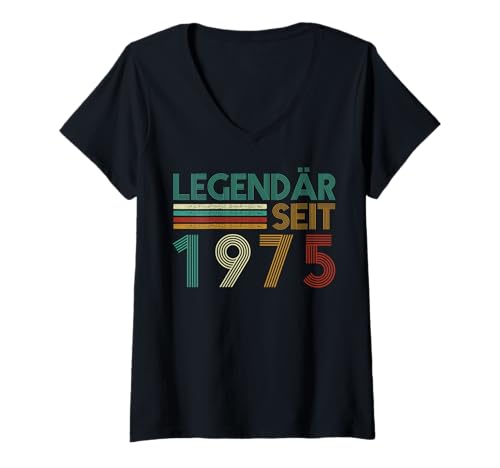 Damen Legendär Seit 1975 Retro Mann Frau Deko 50. T-Shirt mit V-Ausschnitt Damen Legendär Seit 1975 Retro Mann Frau Deko 50. T-Shirt mit V-Ausschnitt von Retro Mann Legendär Seit 1975